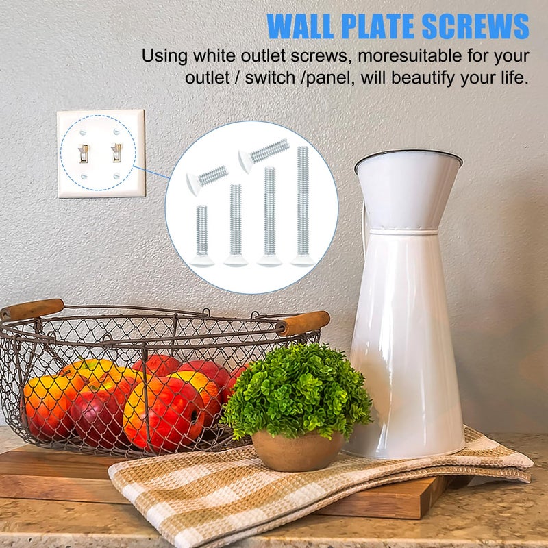 Quadafy 130 Pack White Outlet Screws 6-32 Thread, Wall Plate Screws for Electrical Cover Panel and Switch Plate, Includes Long Outlet Screws in 6 Sizes (3/8", 9/16", 3/4", 1", 1/2", 1-1/4") (White) - Image 3